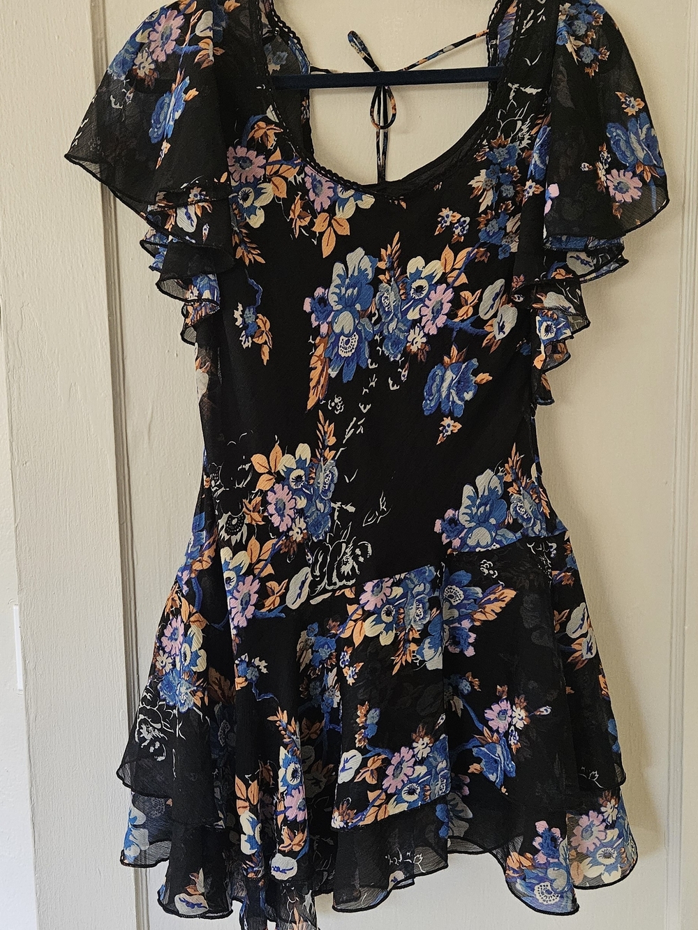 Free People Black Floral Ruffle Dress